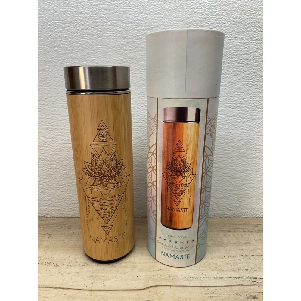 Bhavana Namaste Bamboo Infuser 17.9 Oz Travel Tumbler Tee Coffee Fruit Strainer